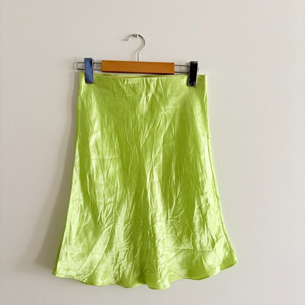 Aritzia Babaton Slip Satin Mini Skirt Neon Lime Green Size 4